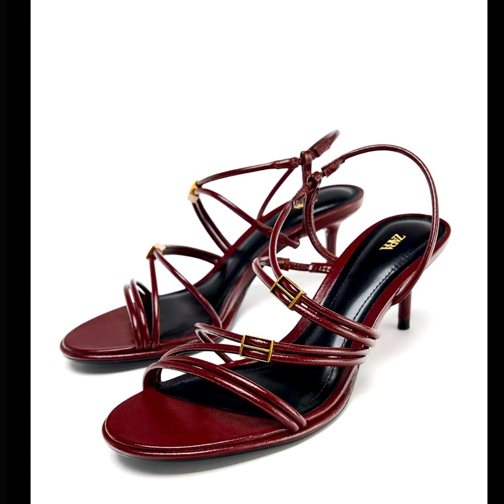 New with tags Zara Women's high heeled Burgundy Strappy Sandals